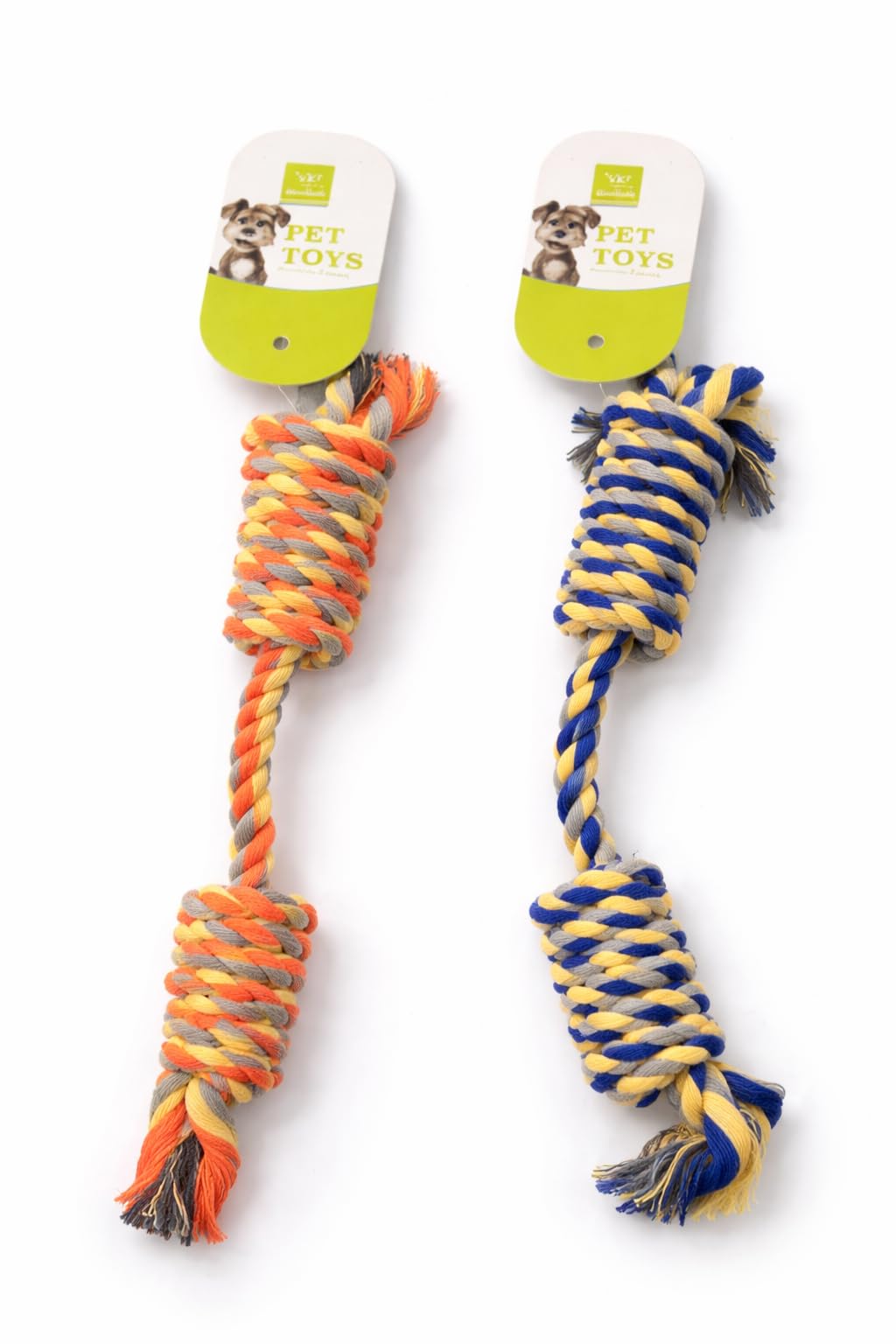 Nunbell Dog Rope Toy, Durable Cotton Chew Toy, 2 Color Options, Interactive Tug of War Pet Toy (BlueXYellow)