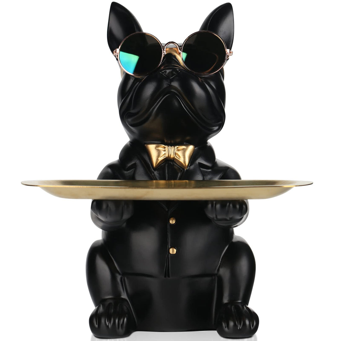 suruim Resin Bulldog Desk Storage Statue Animal Sculpture Table Decoration Multifunction Office Home Decor Coin Piggy Bank Storage Tray (Black)