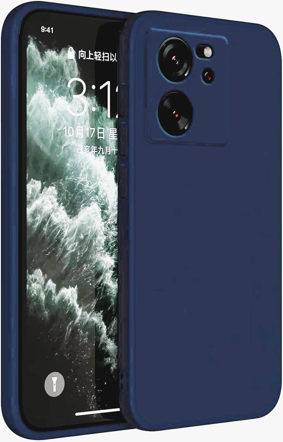 (MI 13T_ MI 13T PRO) Shockproof Silicone Back Case Cover with Fur Lined Interior and Full Camera Protection Compatible with Xiaomi Redmi 13T / 13T Pro (Navy)