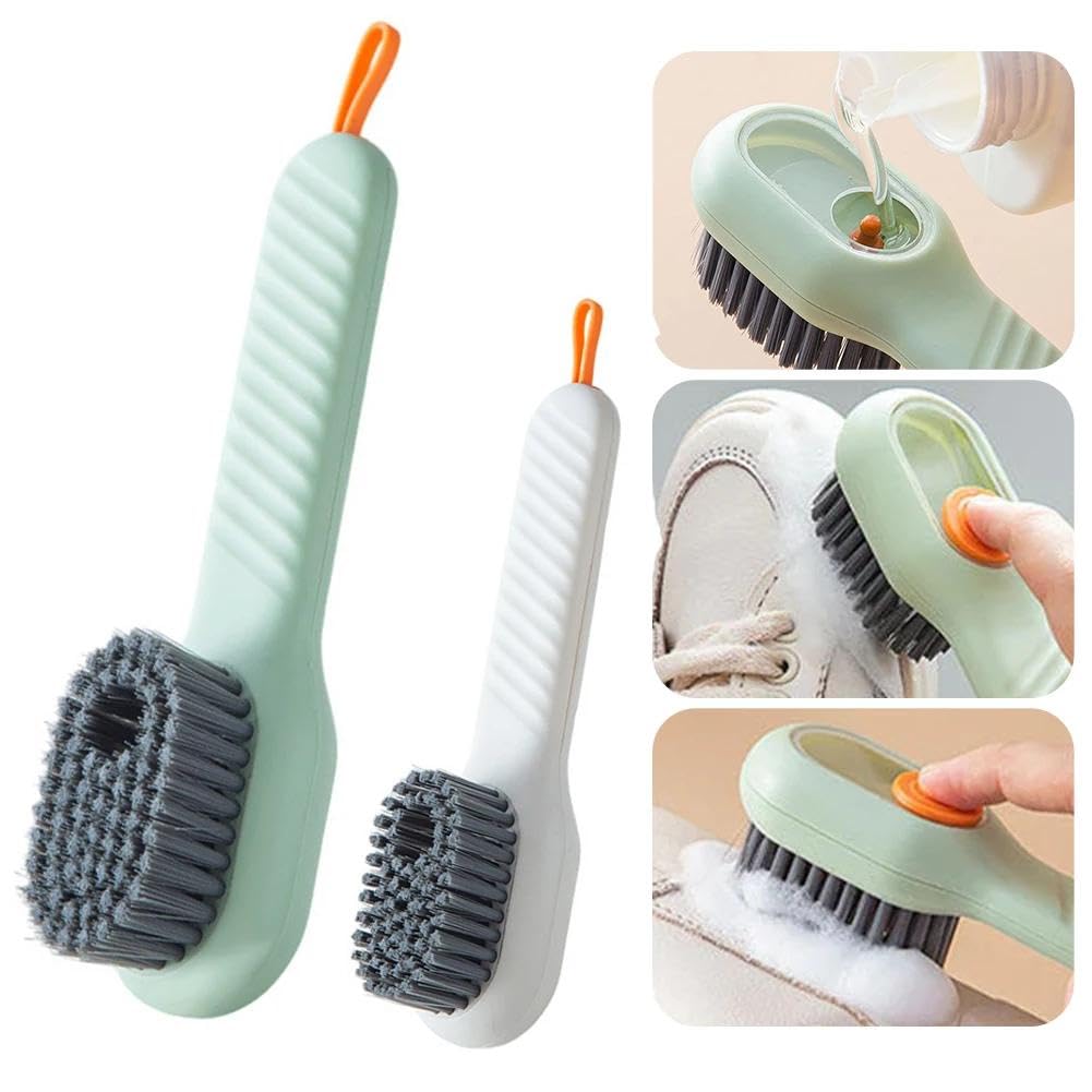 Reusable Cleaning Brush with Liquid Soap Holder for Shoes and Clothes, Automatic Pressure Mechanism for Easy Operation, Best Product Supplier Al-Israa (2 Pieces))