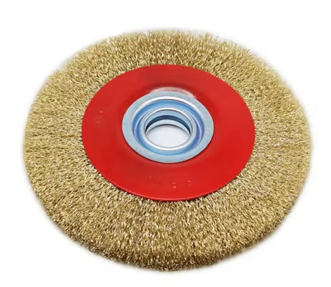 Zglol Equipment 8″ Round Wire Brush for Grinding Motor Metal Round Paint Stripping Brush - Rotary Brush with Corrugated Copper Steel Wire and Multi-Axis Adapters Works on Electric Rocket