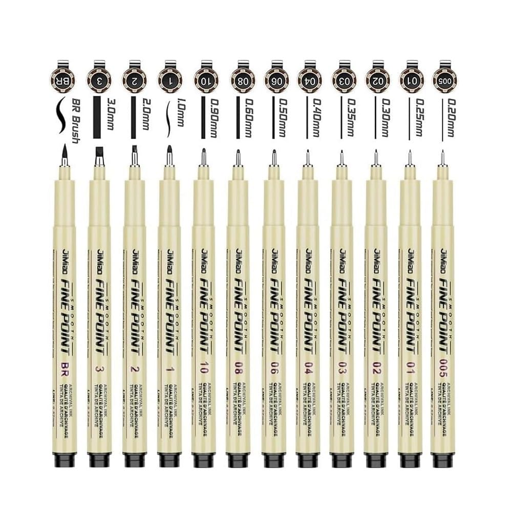 fashion mania 12 Pcs Micro Fineliner Drawing Art Pens Black Fine Line Waterproof Ink, Archival Inking Markers, Sketching, Outlining, Anime, Watercolour