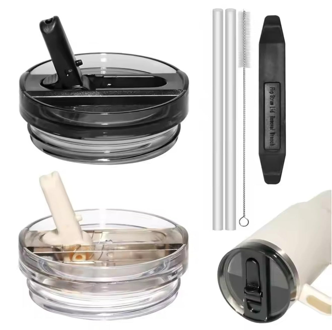 Fekra 2 Pack Original 40OZ Leak Proof Flip Straw Lid Replacement Fit for Stanley Quencher H2.0 and ProTour Tumbler Exact Color Tumbler Lid Replacement 40 oz (black + cream)