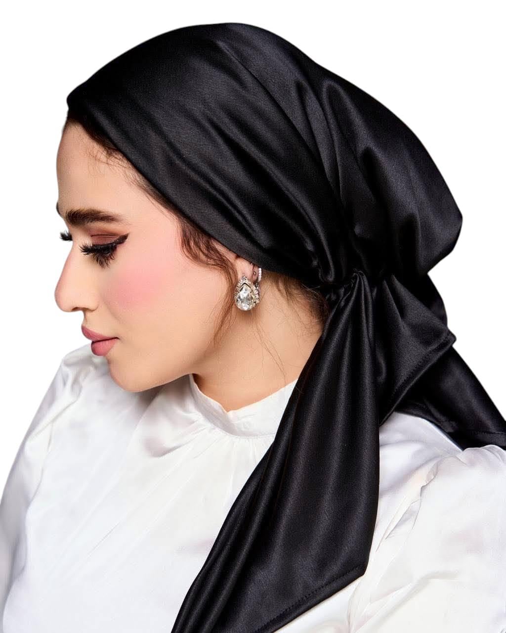 Black Silk Hijab, Satin Headwear, Long Muslim Scarf, Soft Head Wrap for Women