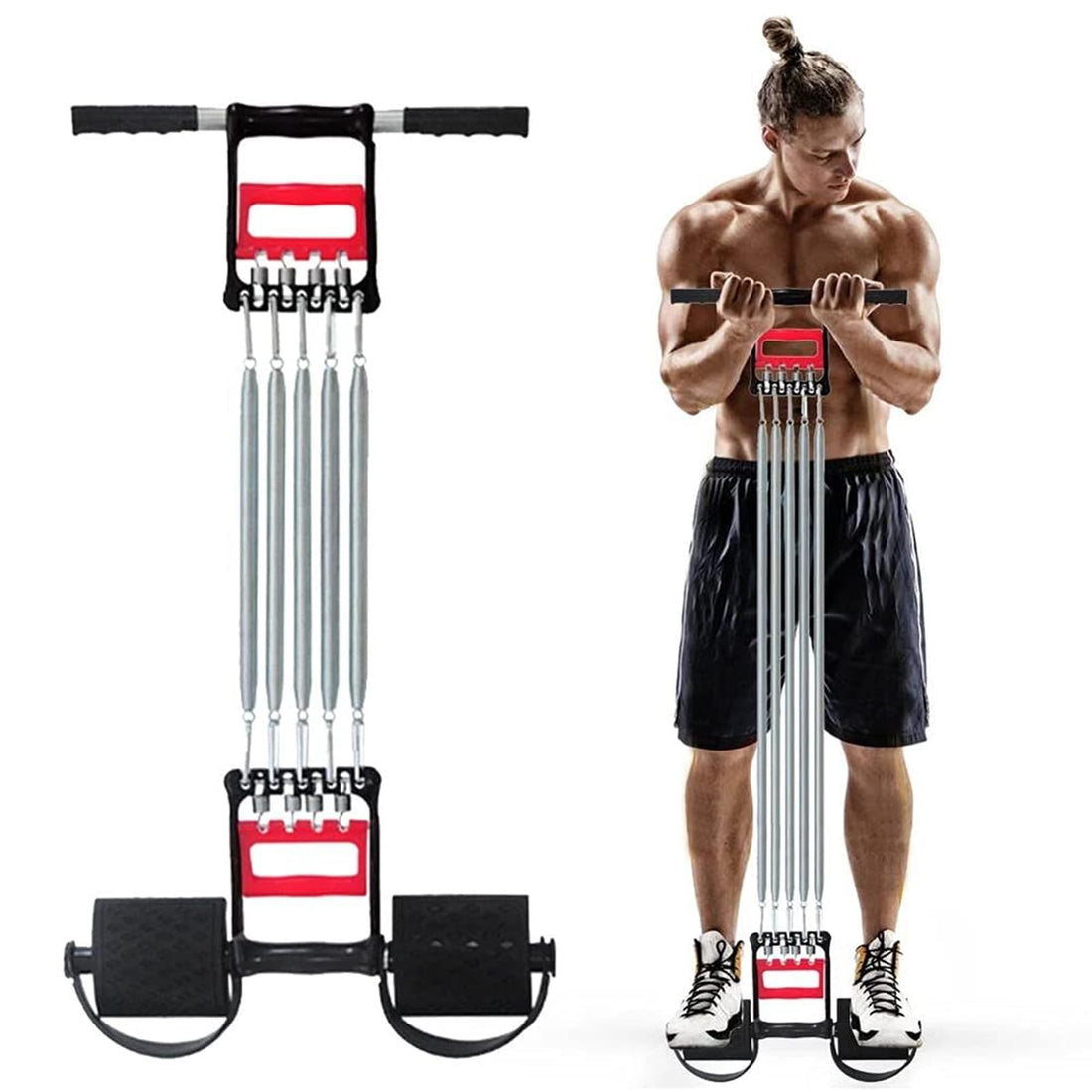 Chest Exerciser Chest Expander for Men and Women,Hand Grip Strengthener, Home Fitness Equipment with 5 Metal Springs for Finger Abdomen Waist Arm Stretching Slimming Training(Gifts for Gloves)