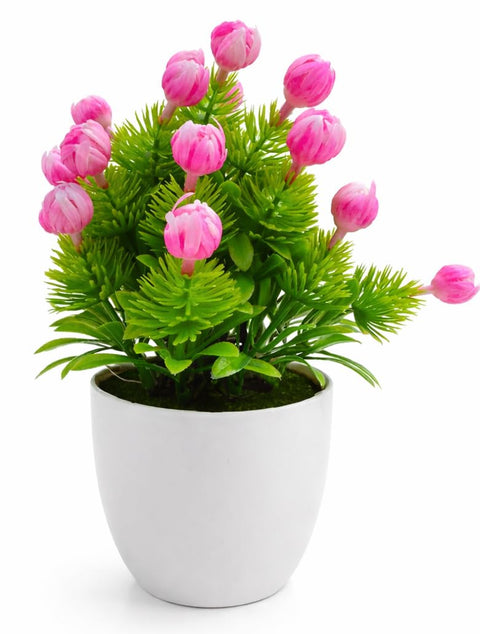 Mini Artificial Plants with White Pot, Modern Home Office Decor, Multiple Colors Artificial Flowers for Table Shelf Kitchen Decoration (Pink 1)