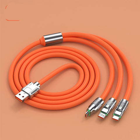 3 in 1 Fast Charging USB Cable, 120W 6A, Smartphone, Tablet, Power Bank, Projector, PC - Orange