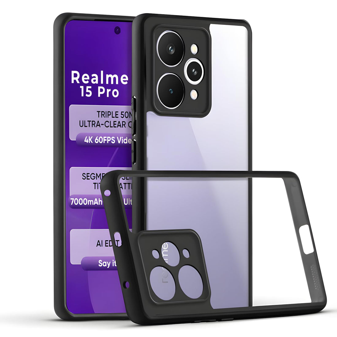 Dl3 Mobilak Compatible with Realme 15 Pro 5G Case Transparent, Military-Grade Shockproof Anti-Yellowing, Slim Protective Phone Case Full Bumper Cover With Camera Protective - Black