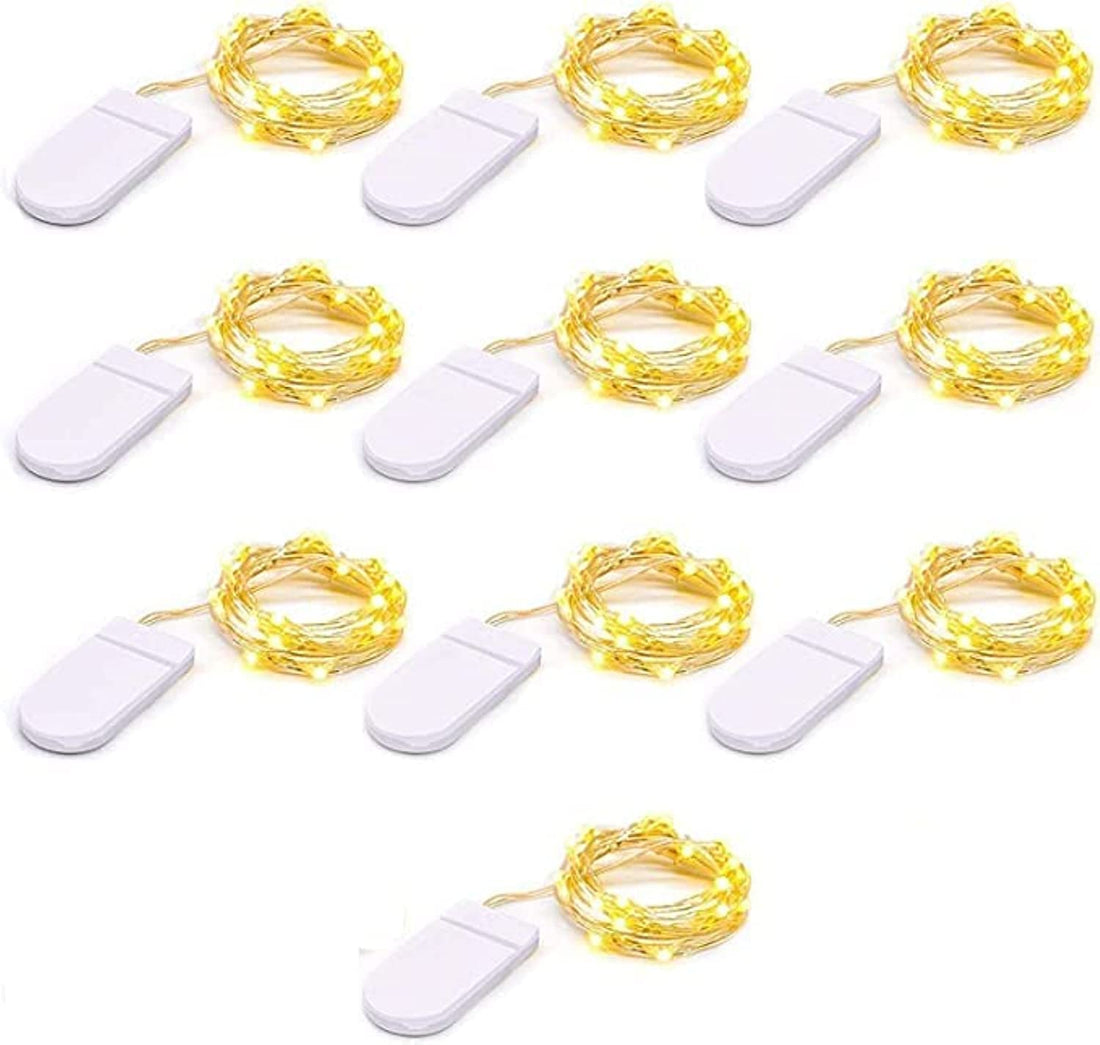 Fairy Lights Battery Operated, 10 Pack String Lights, 20LED 2M Waterproof Copper Wire Light for Christmas Wedding Decoration, Warm White