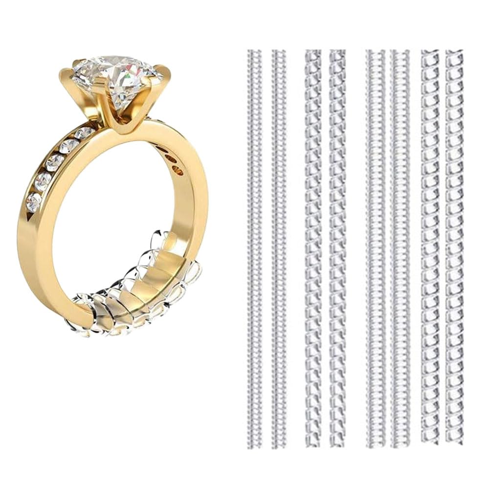 Ring Size Adjuster Set, 8 Pieces in 4 Sizes, Transparent Silicone, Comfortable Finger Sizing