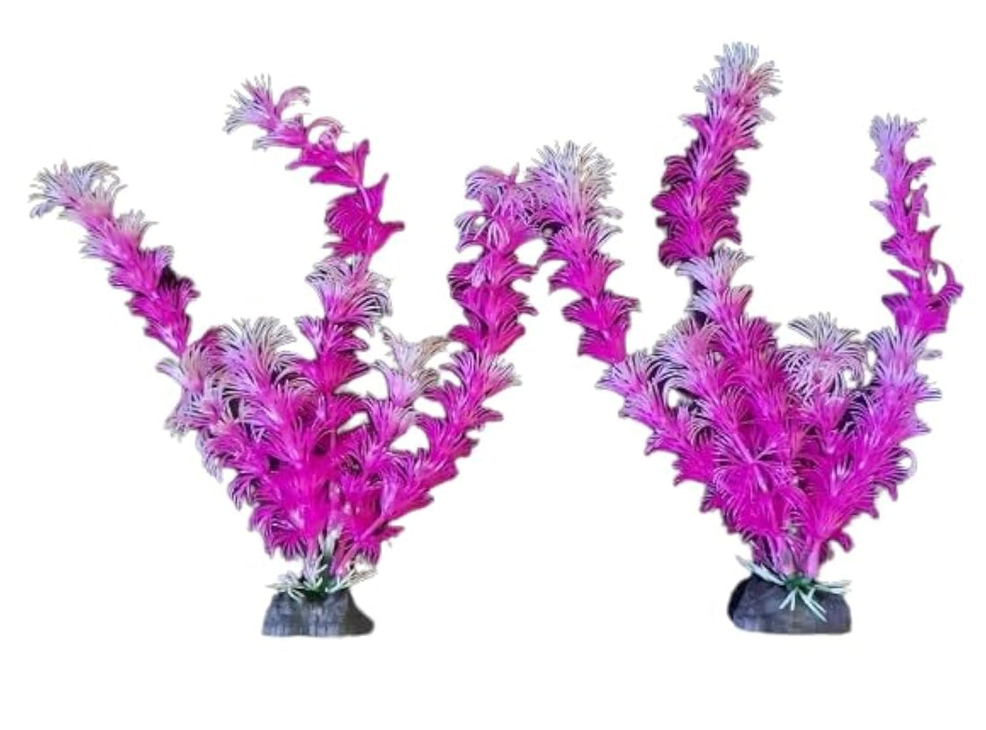2PCS Artificial Aquarium Plants Plastic Fish Tank Plants Decorations Aquatic Plant Colorful Water Plant (Purple & White, Meduim)