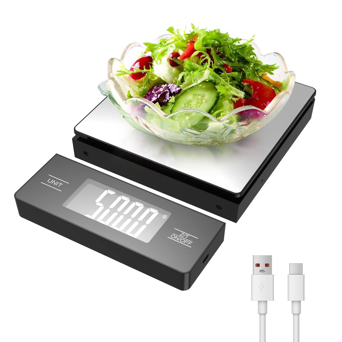 Kitchen Digital Food Scale with Detachable Display,Stainless Steel,11lb/5kg,1g Precision, Backlit LCD,Tare Function for Baking,Coffee Brewing & Cooking,Black (Metallic +Black, Magnetic Split Display)