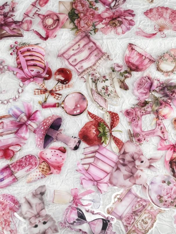Transparent Pink Aesthetic Sticker, PET Vinyl, 50 Pieces, for Craft Supplies and Girl Party Favours