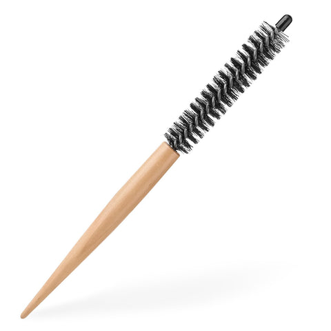 Hair Brush - Thin Round Hair Brush With Wooden Handle, Small Quiff Roller For Men & Women, For Short Hair, Pixie Cuts & Beard Grooming, Professional Salon Tool