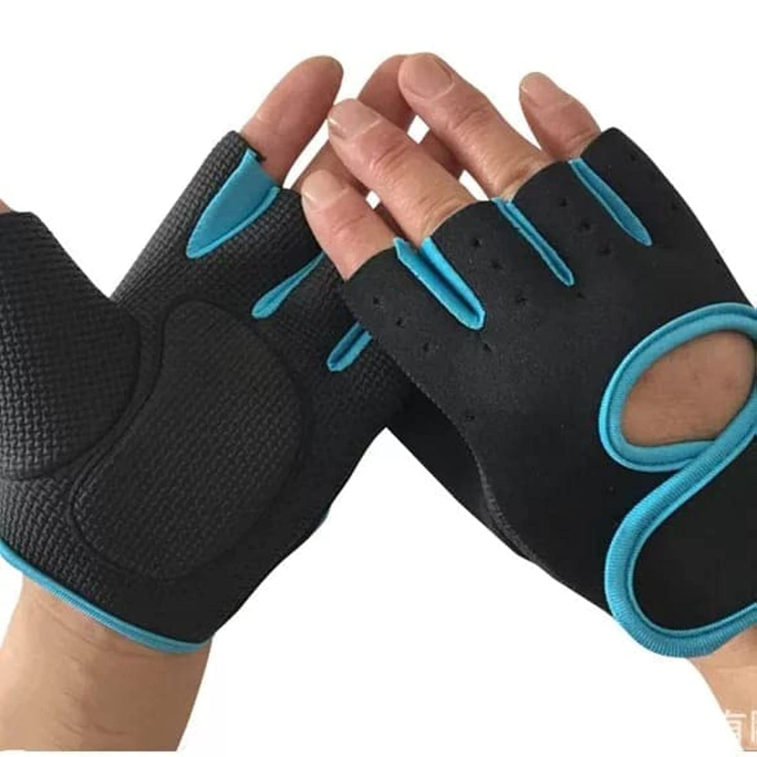 SportQ Half Finger Covers Men Cycling Fitness Gym Powerlifting Gloves Pair Cycling Gloves (XL, Blue)