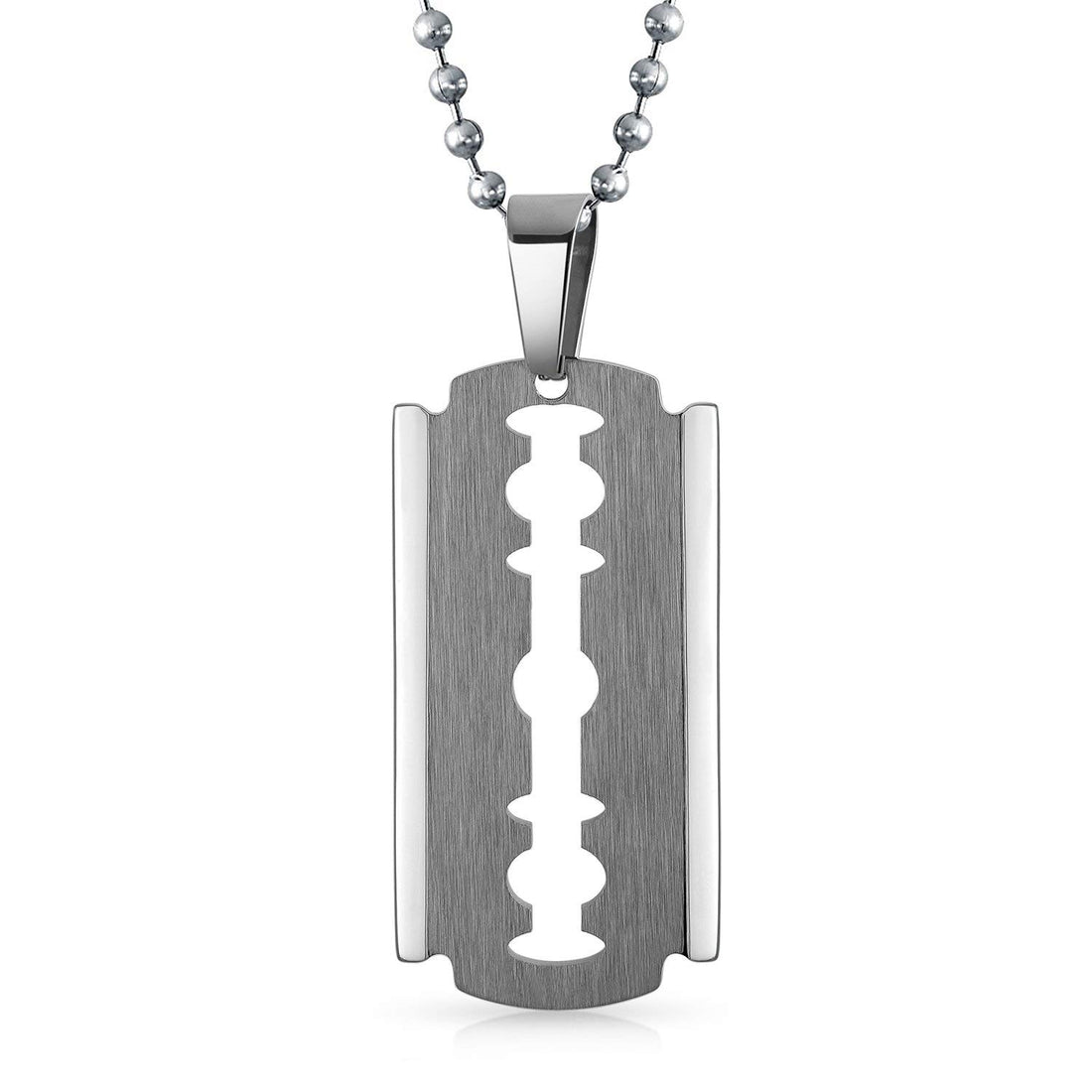 Bling Jewelry Stainless Steel Ball-Chain Razor Blade Pendant Necklace for Men - Silver