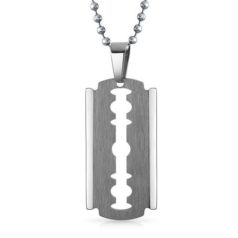 Bling Jewelry Stainless Steel Ball-Chain Razor Blade Pendant Necklace for Men - Silver