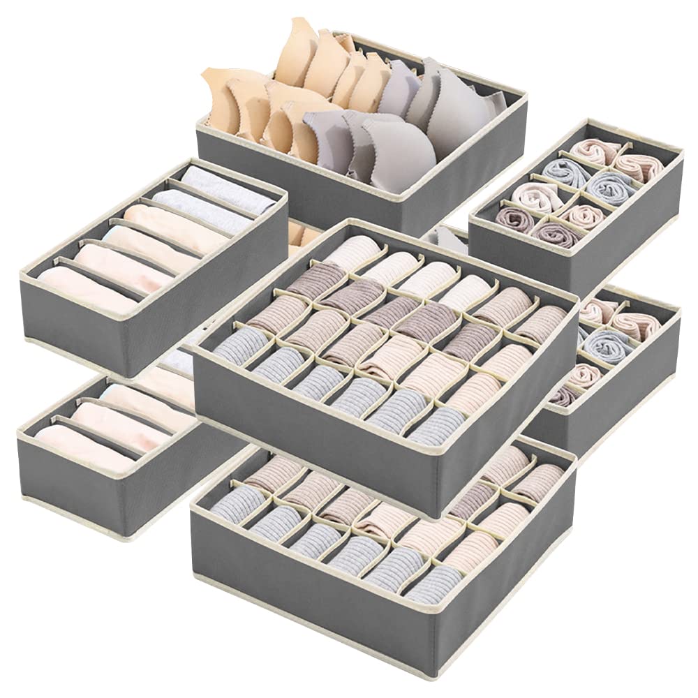 Sitake 8 set foldable closet underwear organizer, storage boxes under bed organizer for underwear, bras, socks, ties, belts, tank tops - drawer dresser divider - closet organizers - 8 pack (gray)