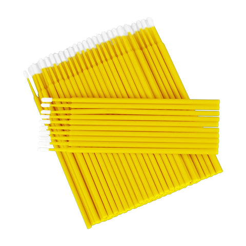CREHODEC 100 Pcs Micro Applicators Brushes, Micro Buds for Eyelashes, Disposable Eyelash Extension Brush for Eyelash Extensions (100PCS, Yellow)