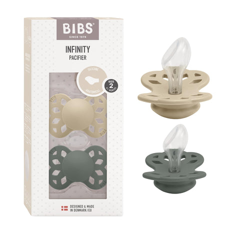 BIBS Pacifier Infinity 2 PACK Anatomical Silicone Size 2 Vanilla/Pine