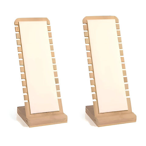 Bamboo Necklace Display Stand - Elegant, eco-friendly wooden organizer for necklaces and bracelets, perfect for retail stores with minimalist aesthetic and durable construction. (Beige, 2PCS)