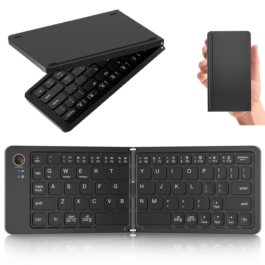 Foldable Bluetooth Keyboard - Ultra Slim, Portable, Pocket Size, Rechargeable Wireless Full Size Travel Keyboard, Compatible with iOS, Android, Windows, for Smartphone, Tablet, Ipad, Iphone, Laptop