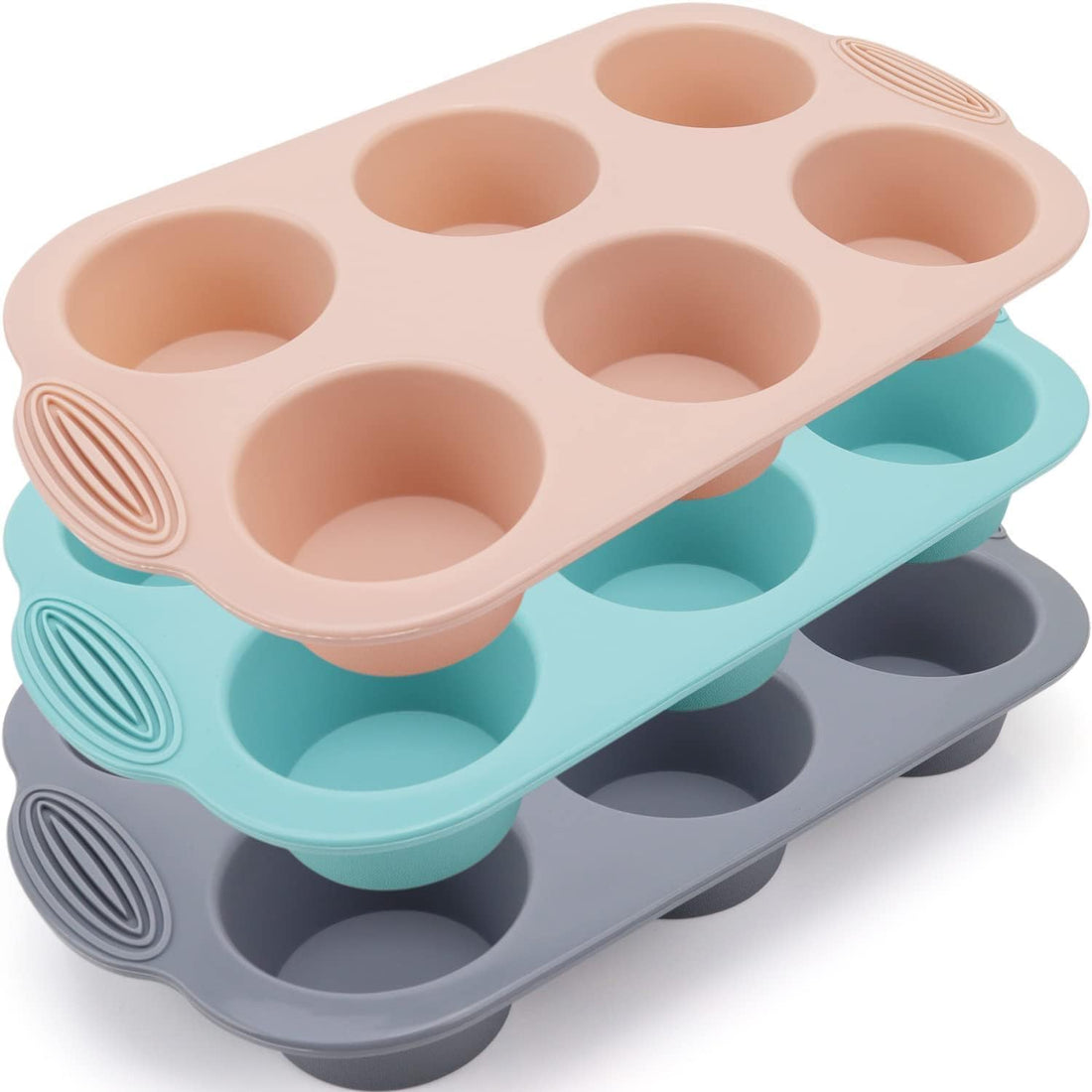 imported Silicone Muffin Pan, 6-Cavity Nonstick Baking Tray, for Muffins, Cupcakes, Brownies and More, Food Grade and BPA Free - Pack of 3 Multi Colors