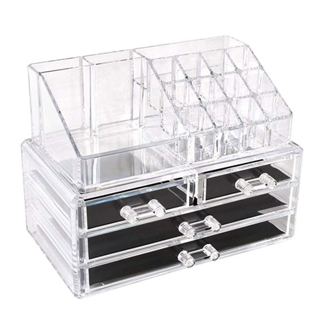 Clear acrylic cosmetic organizer makeup holder display jewelry storage case 4 drawer for lipstick liner brush holder-mzp0002