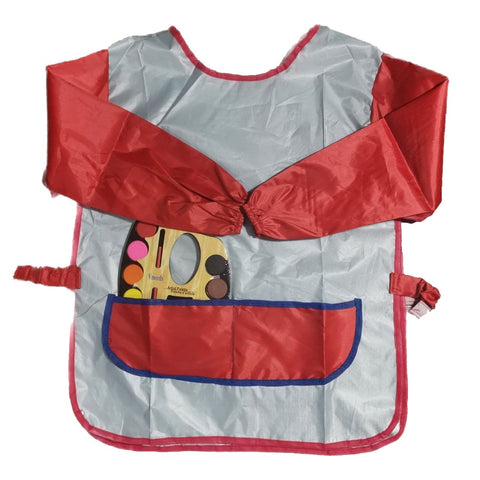 WaterProof Long Sleeve Water Resistant Apron - Repeated Use 2 Front Pockets Easy To Use Clean Up And Protect Clothes From Stain When Coloring And Play With Waterproof Ballet (Grey-Red)