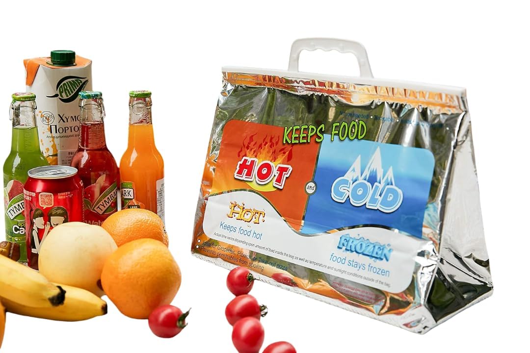 Hot and Cold Insulated Bags for Food Delivery, Keeps Food Warm or Frozen, Food Storage 3 Layer Protection Aluminium Foil Hot Frozen Food for Travel,Disposable Cooler Bag, Reinforced Thermal Lunch Bag
