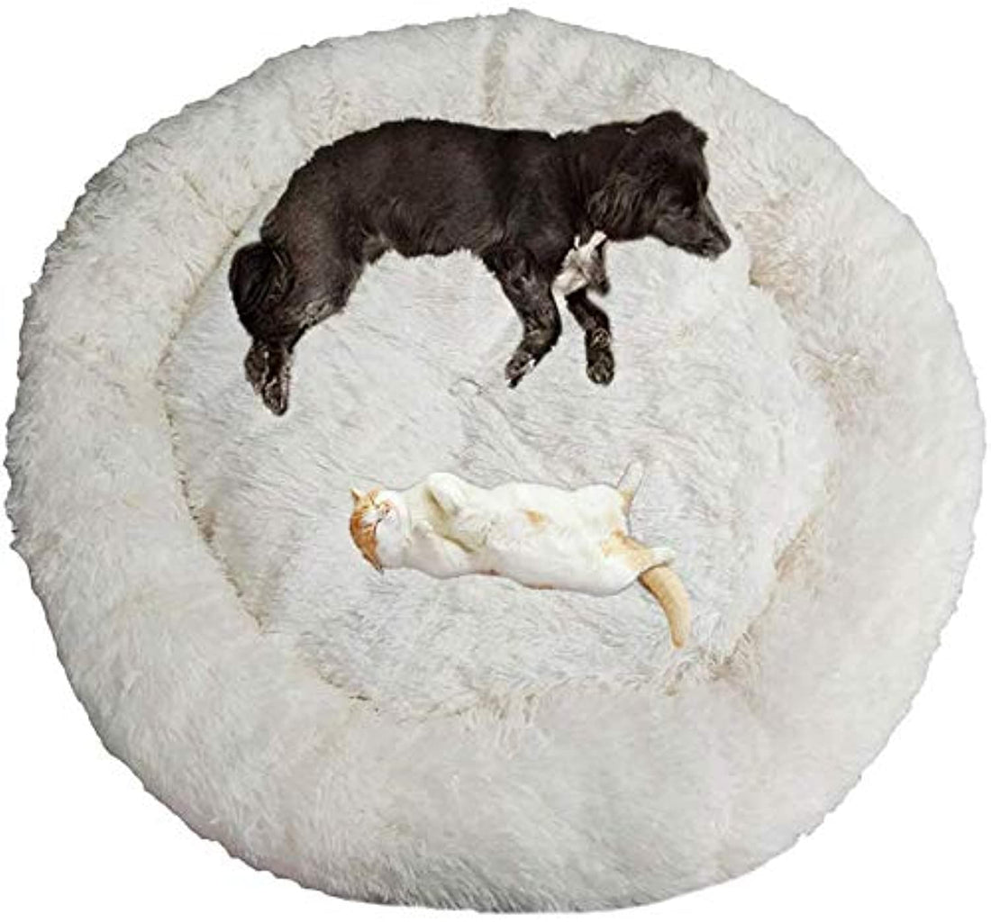 Deluxe Washable Round Fluffy Extra Large Dog Beds Sofa (3XL-120cm, White)