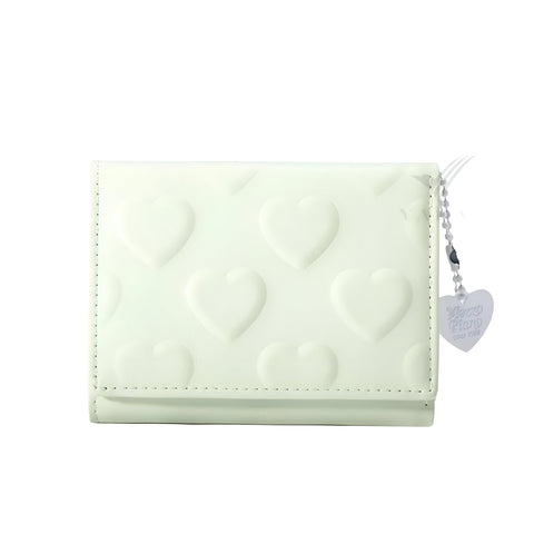 Heart-Print Wallet - Stylish small PU leather wallet featuring charming heart designs, ideal for modern Japanese-inspired girls seeking elegance and practical card storage. (green)