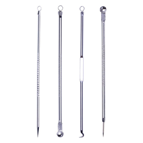 ONLYKXY Silver 4pcs/set Blackhead Comedone Acne Pimple Belmish Extractor Vacuum Blackhead Remover Tool Spoon for Face Skin Care Tool