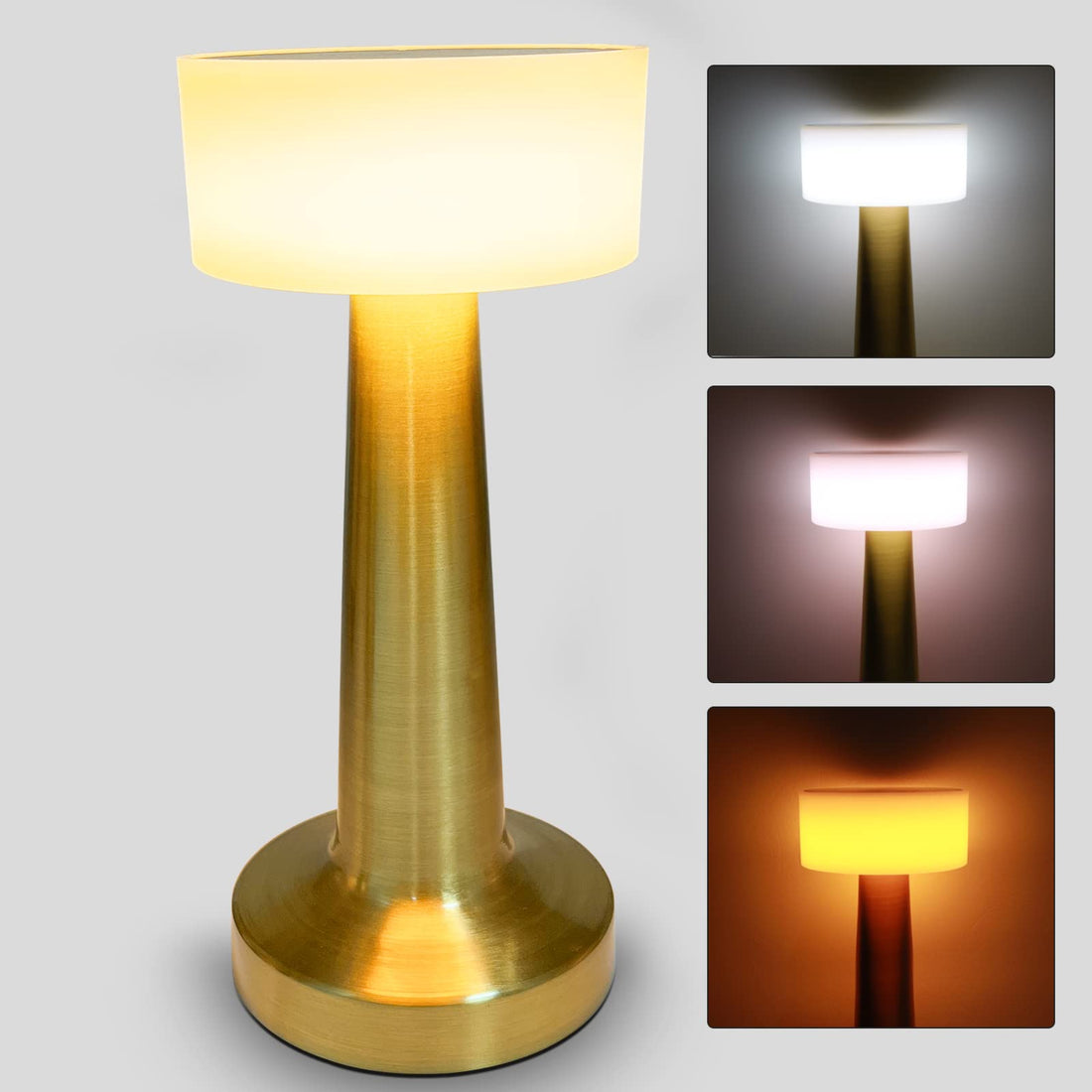 Nusogon Cordless Table Lamp, Rechargeable Battery Operated Lamp, 3 Way Modes & Stepless Dimmable LED Touch Lamp, Portable LED Metal Desk Lamps for Bedroom Living Room Restaurant Outdoor(Gold)