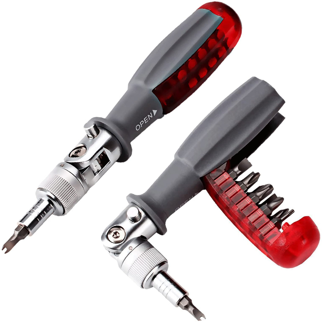 Ratchet Screwdriver with Magnetic 10 Bits, 10 in 1 Mini Screwdriver Set Pocket Design, Multi Tool Bit Holder in a Grip, Tool Kits for Home, Red, 1 Pack