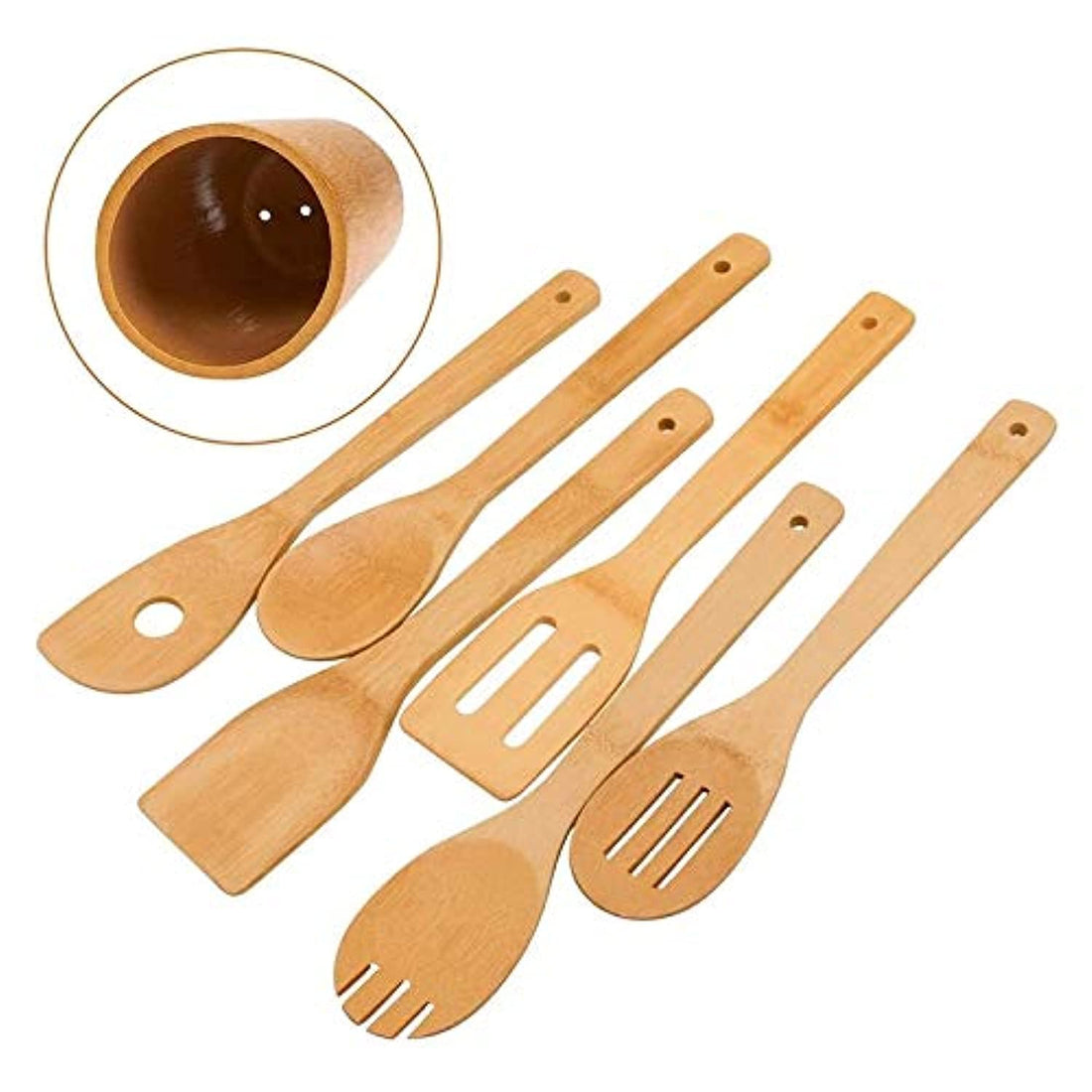 LINWELL Bamboo Cookware Set, Wooden Spoons and Spatula Set, 7 Piece Bamboo Cookware Set, Nonstick Cooking Utensils for Pots and Pans (Option 3)