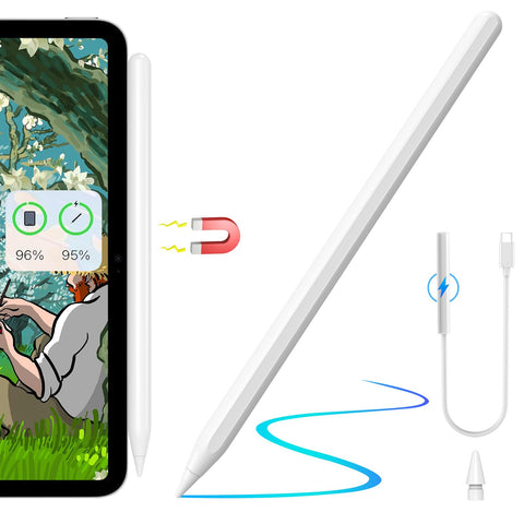 iPad Pen for iPad A16/10/9/8/7/6th Gen/Pro 13/12.9"/11"/Air 13/11"/Air 5/4/3/Mini 6/5th Gen, Apple Pencil with Tilt Detection and Palm Repellent, Stylus Pen for iPad 2018-2025 (White)