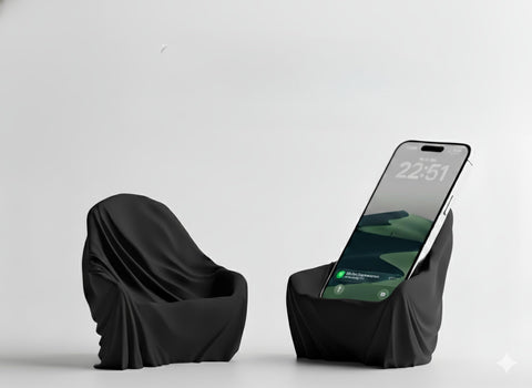 Seraphon Sculptural Phone Stand, Fabric-Like Design, Decorative Desktop Holder, Beige and Olive Green, Modern Art-Inspired Accessory for Smartphones (Black)