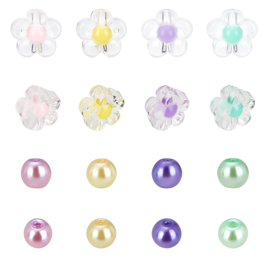 arricraft 320 Pcs Jewelry Making Beads Kit, Flower Shape Transparent Acrylic Beads Pearlized Glass Pearl Beads for Bracelet Necklace Jewelry Making