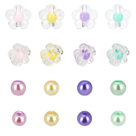 arricraft 320 Pcs Jewelry Making Beads Kit, Flower Shape Transparent Acrylic Beads Pearlized Glass Pearl Beads for Bracelet Necklace Jewelry Making