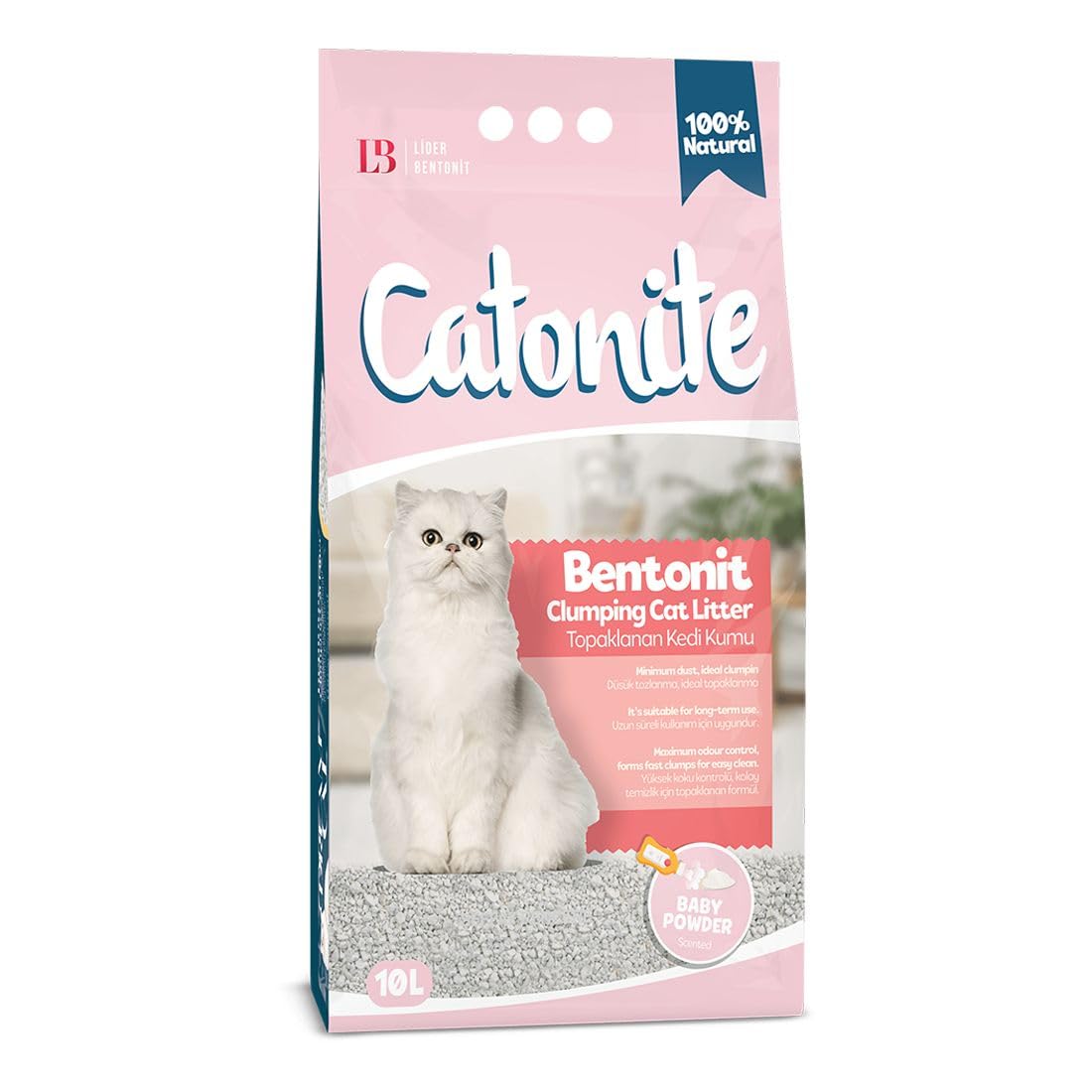Catonite Anti-Bacterial & Dust Fast Clumping Cat Litter with Fresh Scents Made with Bentonite (5L, Baby Powder)