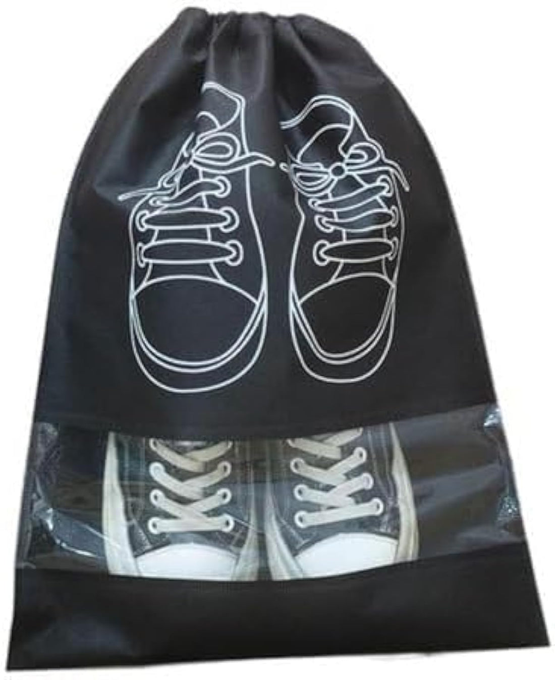[Ibo_Store] 5 Pcs Large Shoe Storage Bags, Dustproof Drawstring Shoes Bags with Transparent Slot, Portable Waterproof Packing Organizers for Daily and Travel Use, Black, Classic