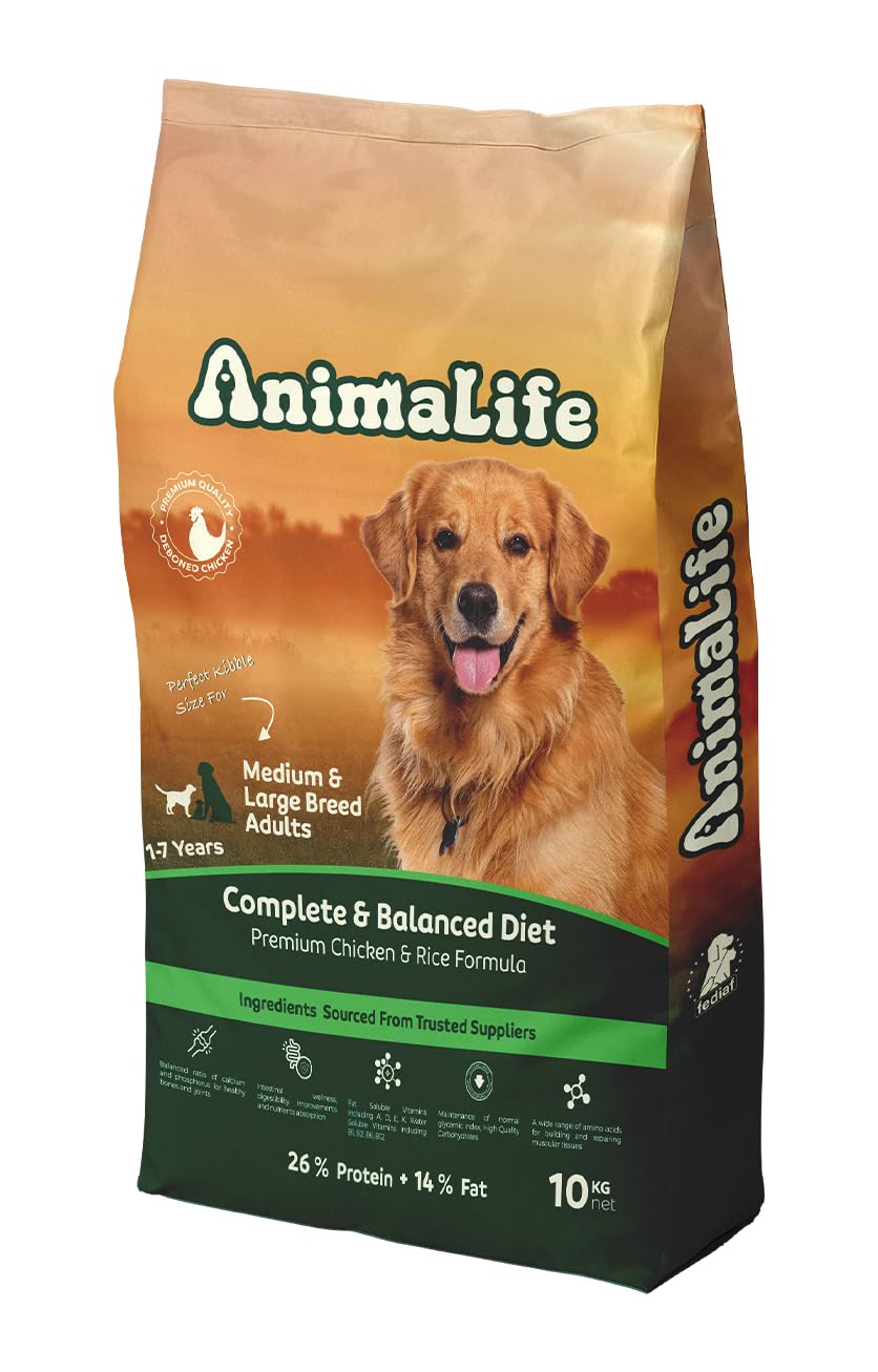 Medium/Large Breeds Adult Dogs (1-7 Years) Dry Dog Food, Chicken Flavor, 10 KG