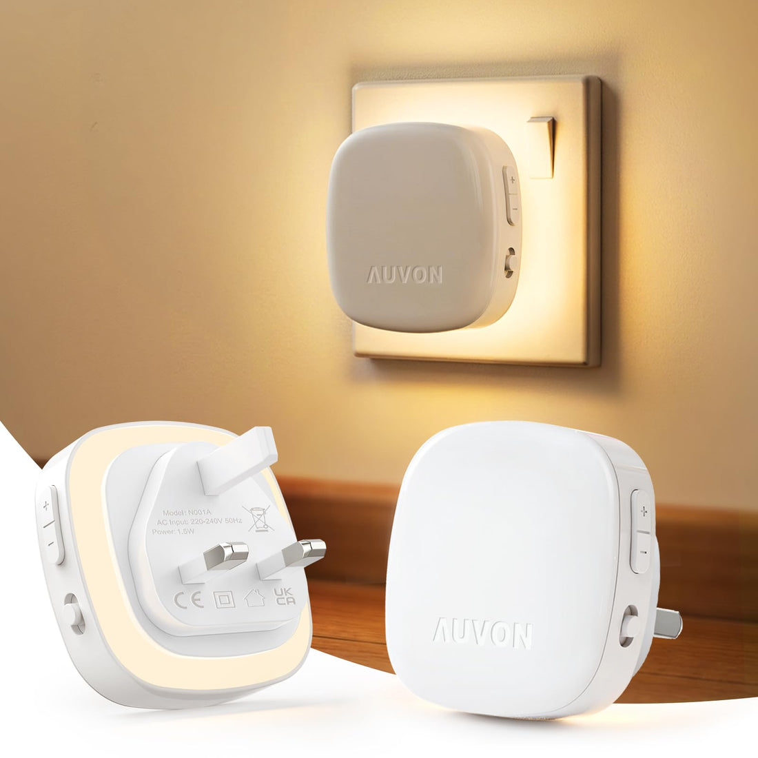 AUVON Night Light Plug in Wall, with Motion Sensor and Light Sensor, Dimmable Warm White LED Backlit Night Light Indoor with 1-50 lm 8 levels Brightness Adjustable for Hallway, Stairs, Bedroom(2 Pack)