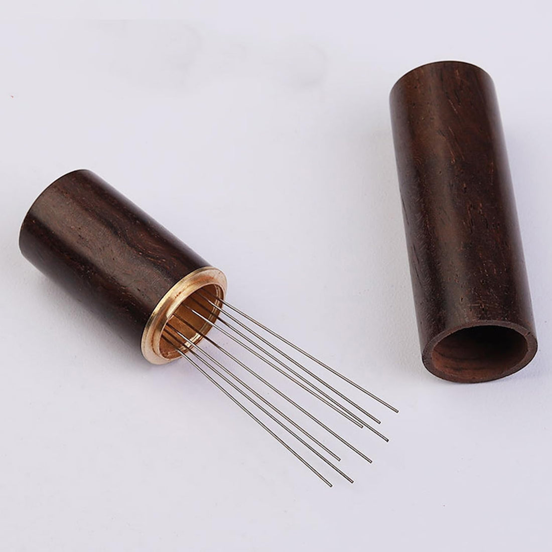 Espresso Distribution Tool, Espresso Stirrer Tool with Natural Wood Handle and Base, 8 Needles Espresso Coffee Stirrers Espresso Needle Distributor for Home Kitchen Cafe