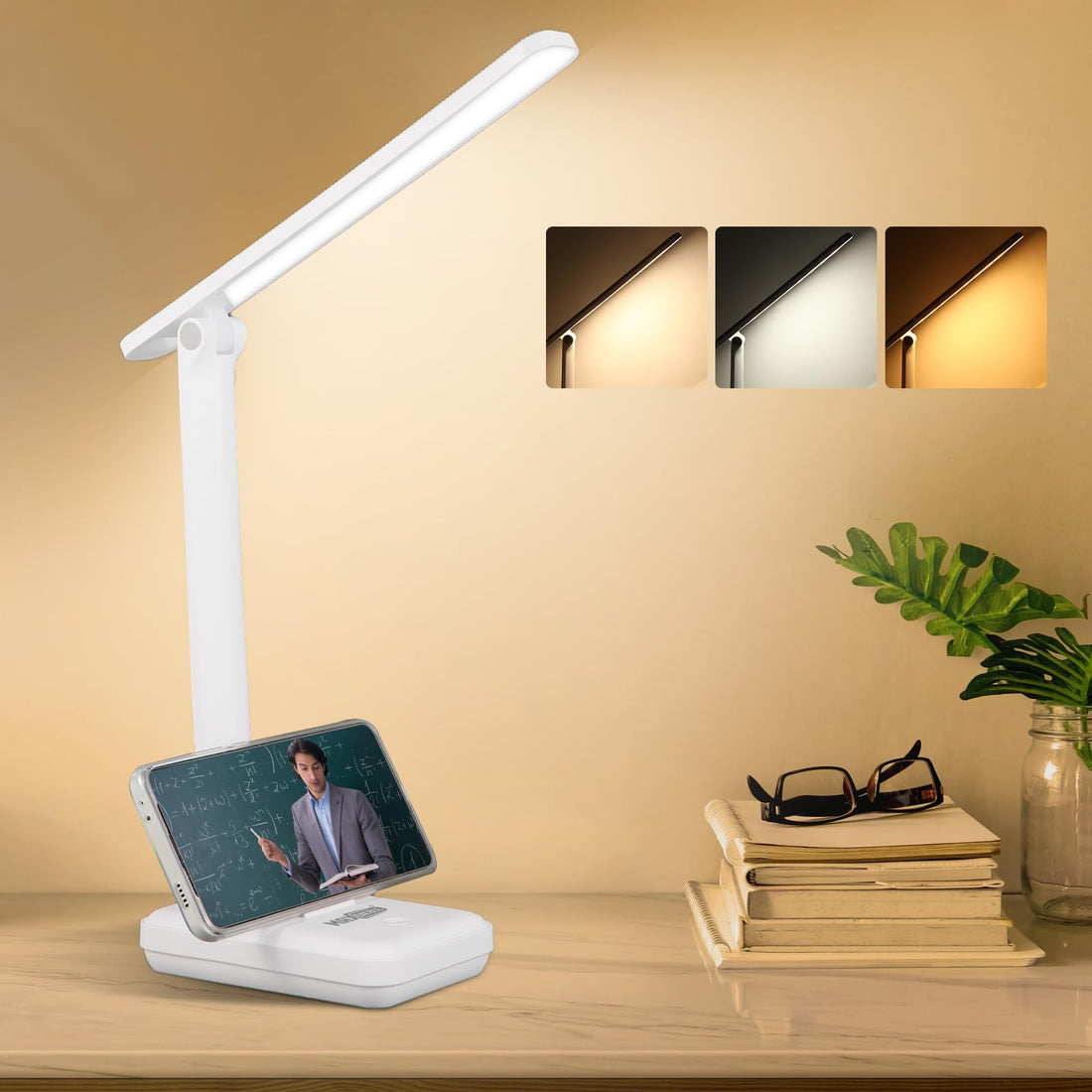 Wireless Desk Lamp, Wireless Table Lamp with Eye Protection Function, Touch Control Lamp, 3 Brightness Levels, 3 Lighting Modes