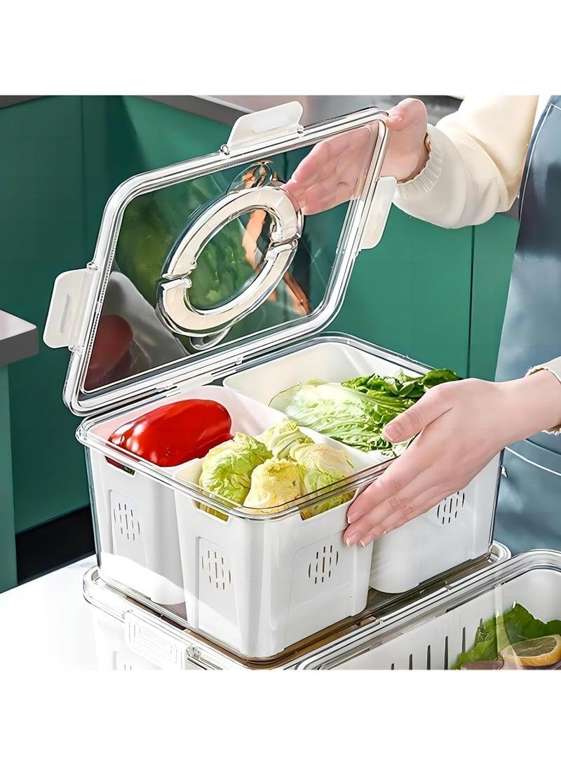 Food Storage Containers with Lids,Refrigerator Organizer Bins,4 Removable Containers for Food,Fridge Organizers and Storage,Stackable Produce Berry Fruit Veggie Stay Fresh Containers