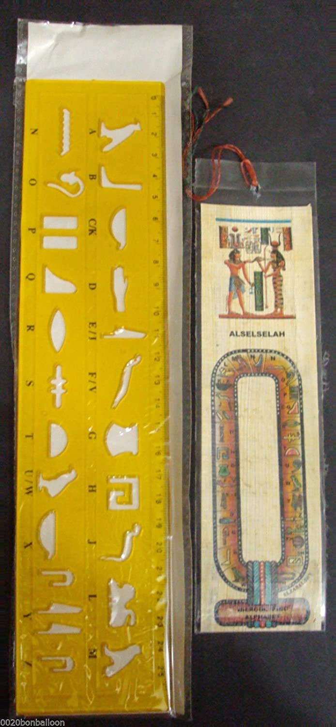 1 Egyptian Pharaoh Papyrus Blank Bookmarks Book Marks Book Mark + 1 Plastic Stencil Ruler Write Your Name Papyri Hieroglyphic Hieroglyphics Alphabet History Teaching Educational Set Art Scrapbooking