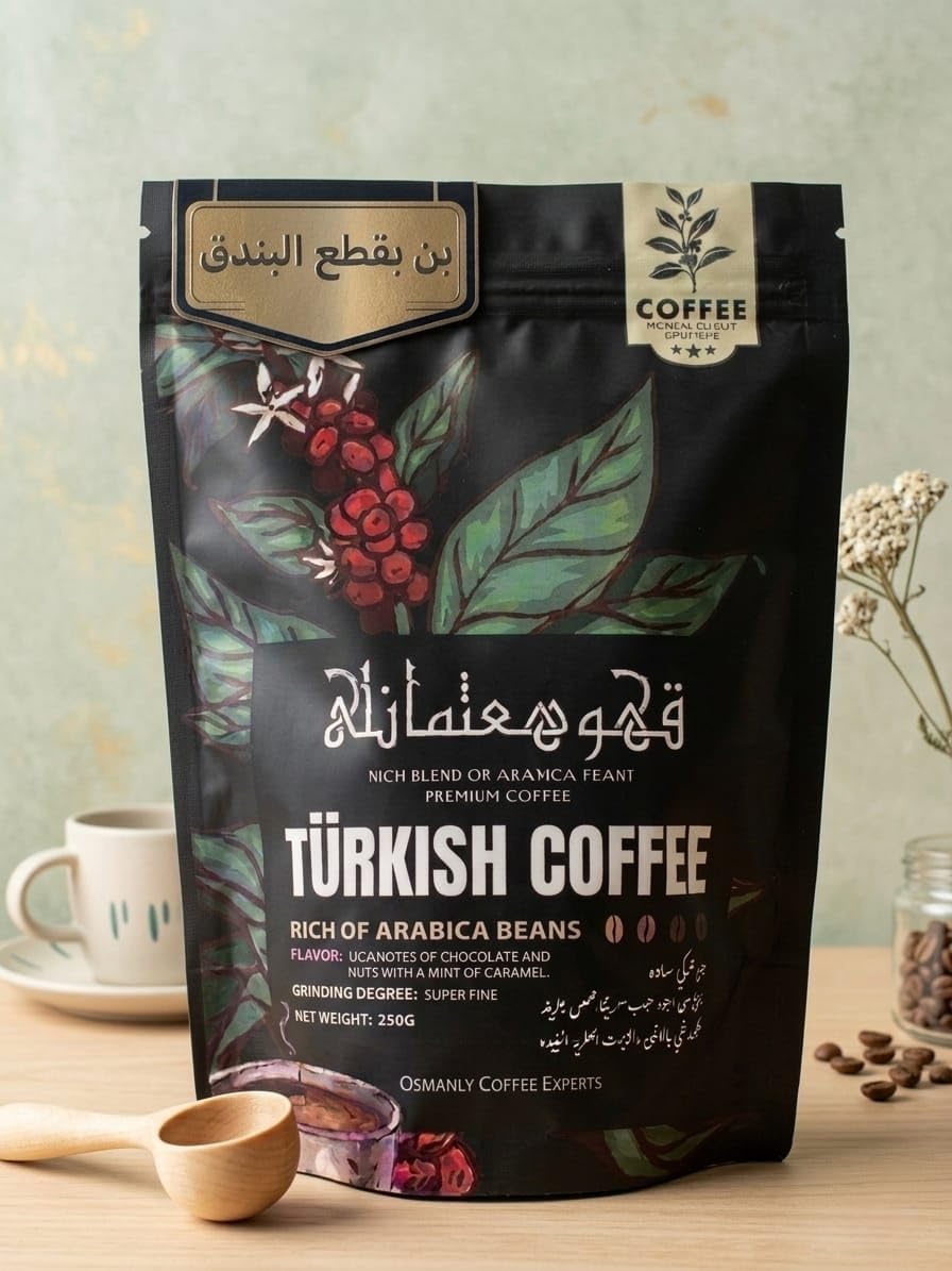 Othmanli Premium Turkish Arabica Coffee with Hazelnut Pieces, Fine Grind, 250g