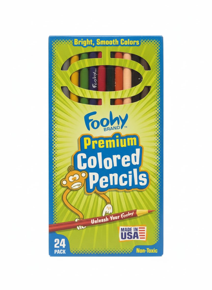Foohy Premium Colored Pencils, Bright Smooth Colors, Non-Toxic, Made in USA, 24 Pack